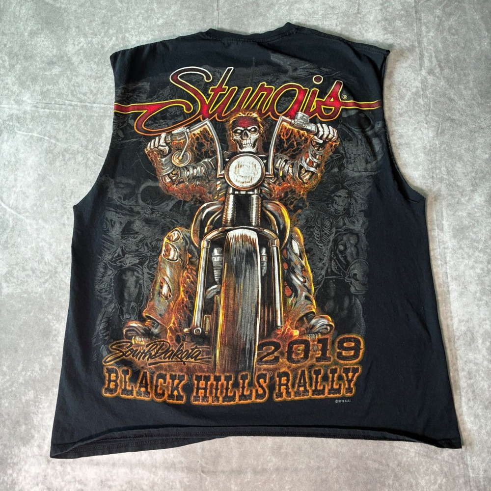 Sturgis 2019 Black Hills Rally Muscle Tee Black XL Graphic Biker Shirt AOP